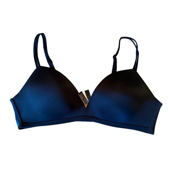 Victoria’s Secret Black No-Wire Bra 38C | Gold V Detail | Lightly Lined 797B2 - Picture 1 of 7
